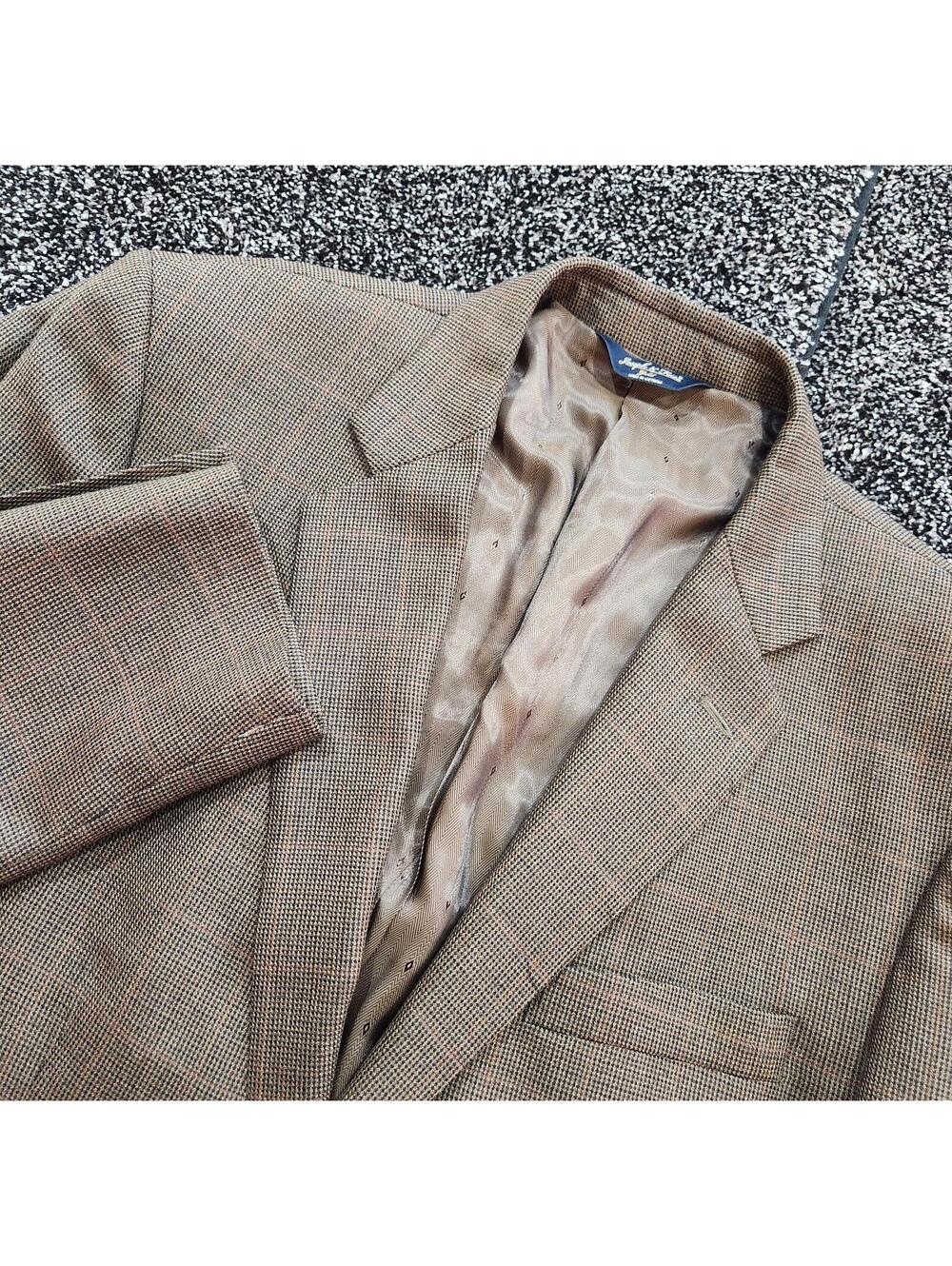 Joseph & Feiss 44R Blue Brown Check 100% Wool Mens Blazer Suit Jacket Sport Coat